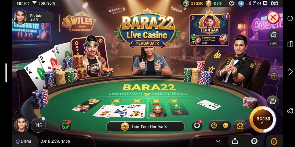 Tampilan gameplay BARA22 menampilkan dealer langsung dan suasana kasino yang mendebarkan.