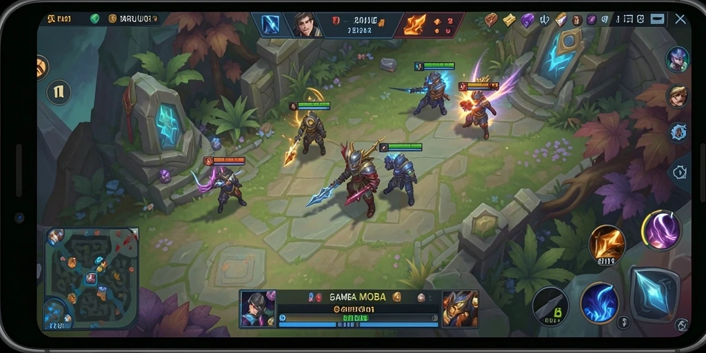 Tampilan gameplay MOBA yang seru dan kompetitif.