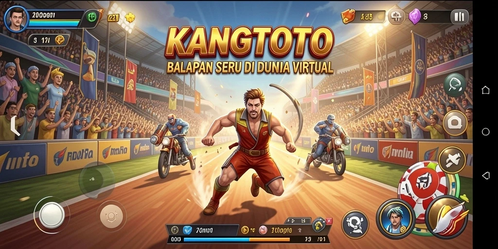 Screenshot gameplay KANGTOTO menampilkan balapan yang intens.