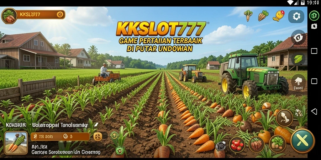 Screenshot gameplay KKSLOT777 menunjukkan suasana pertanian yang menarik.