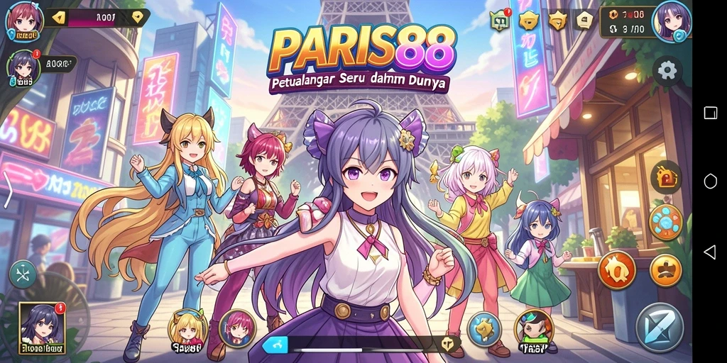 Screenshot inti PARIS88 menampilkan aksi petualangan karakter anime.