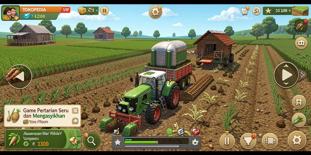 Screenshot utama TOKOPEDIAVIP menampilkan keseruan gameplay bertani yang interaktif.